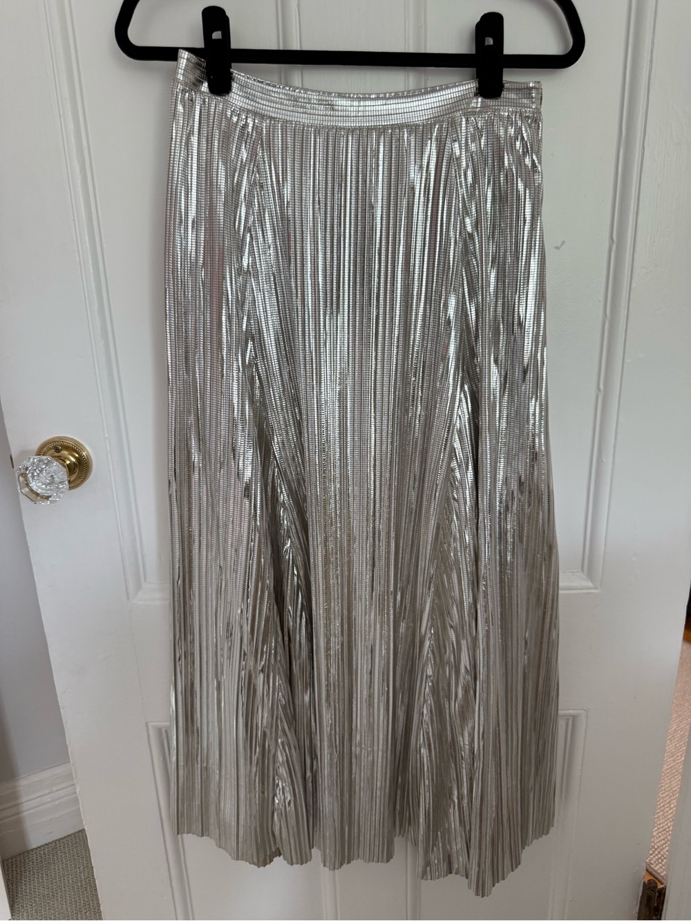 Anthropologie Silver Metallic Pleated Maxi Skirt
